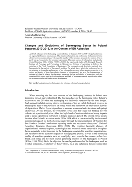 Changes and Evolutions of Beekeeping Sector in Poland Between 2010-2015, in the Context of EU Adhesion