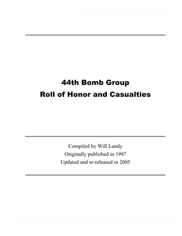 44Th Bomb Group Roll of Honor and Casualties