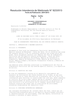 Resolución Intendencia De Maldonado N° 9233/013 Fecha De Publicación: 25/01/2013