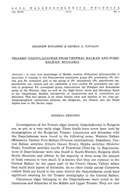 BALKAN, BULGARIA Investigations of the Triassic Algae (Mainly Dasycladaceae