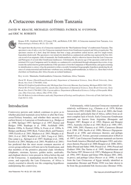 A Cretaceous Mammal from Tanzania