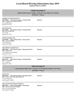 Local Board Hearing Information June 2019 Updated 6/28/19 12:10PM