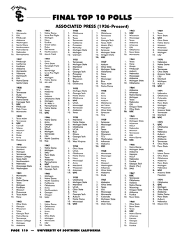 FINAL TOP 10 POLLS ASSOCIATED PRESS (1936-Present) 1936 1943 1950 1956 1962 1969 1