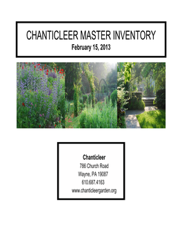 CHANTICLEER MASTER INVENTORY February 15, 2013