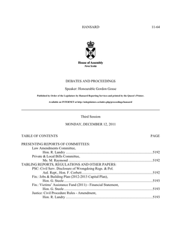 HANSARD 11-64 DEBATES and PROCEEDINGS Speaker