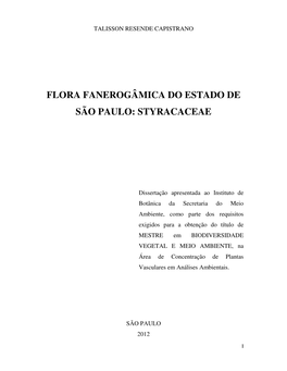Flora Fanerogâmica Do Estado De São Paulo: Styracaceae