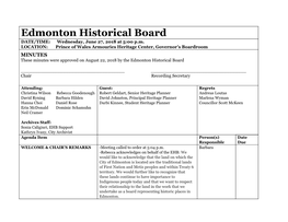 Edmonton Historical Board Minutes June 27, 2018