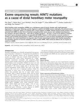 Exome Sequencing Reveals HINT1 Mutations As a Cause of Distal Hereditary Motor Neuropathy