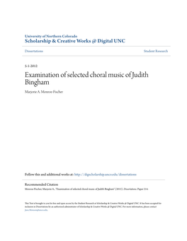 Examination of Selected Choral Music of Judith Bingham Marjorie A