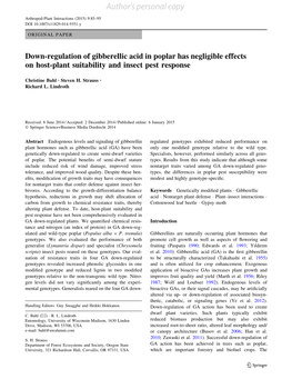Down-Regulation of Gibberellic Acid in Poplar Has Negligible Effects on Host-Plant Suitability and Insect Pest Response