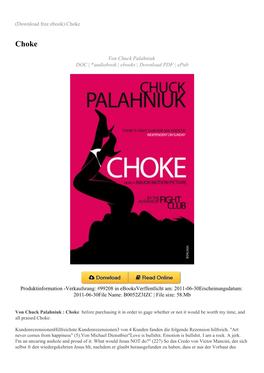 (Download Free Ebook) Choke Von Chuck Palahniuk DOC | *Audiobook