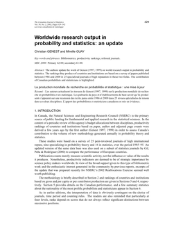 Worldwide Research Output in Probability and Statistics: an Update