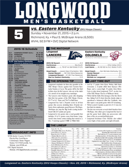 Longwood Vs. Eastern Kentucky — EKU Hoops Classic