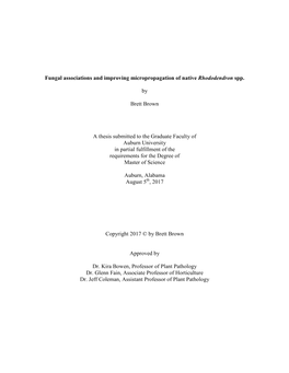 Fungal Associations and Improving Micropropagation of Native Rhododendron Spp