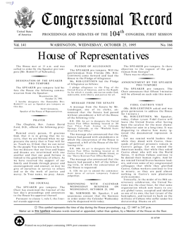 Congressional Record United States Th of America PROCEEDINGS and DEBATES of the 104 CONGRESS, FIRST SESSION