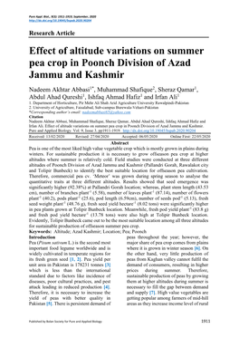 Effect of Altitude Variations on Summer Pea Crop in Poonch Division of Azad Jammu and Kashmir