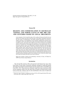 Regions and Communication in South-East Estonia and North Latvia in the 3Rd and 4Th Centuries Based on Local Ornaments