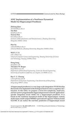 ASIC Implementation of a Nonlinear Dynamical Model for Hippocampal Prosthesis