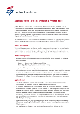 Application for Jardine Scholarship Awards 2018