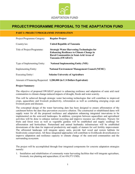 Project/Programme Proposal to the Adaptation Fund