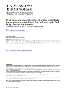 University of Birmingham Environmental Reconstruction of A