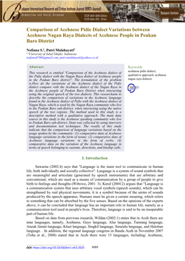 Comparison of Acehnese Pidie Dialect Variations Between Acehnese Nagan Raya Dialects of Acehnese People in Peukan Baro District