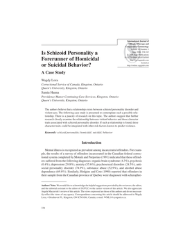 Is Schizoid Personality a Forerunner of Homicidal Or Suicidal Behavior?