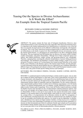 Teasing out the Species in Diverse Archaeofaunas: Is It Worth the Effort? an Example from the Tropical Eastern Pacific