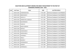 Selection and Allotment Orders for Direct Recruitment to the Post of Gangman (Trainee) 2019 - 2021