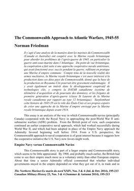 The Commonwealth Approach to Atlantic Warfare, 1945-55 Norman Friedman