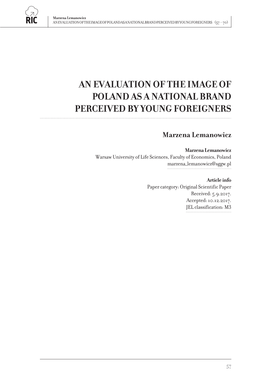 An Evaluation of the Image of Poland As a National Brand Perceived by Young Foreigners (57 - 70)