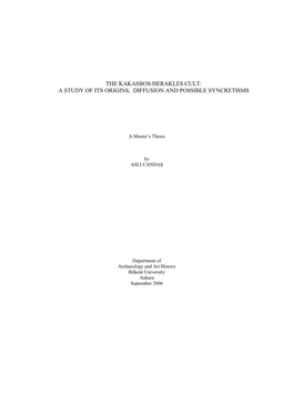 The Kakasbos/Herakles Cult: a Study of Its Origins, Diffusion and Possible Syncretisms