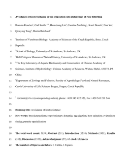 Avoidance of Host Resistance in the Oviposition-Site Preferences of Rose Bitterling