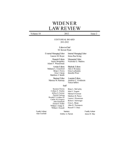 WIDENER LAW REVIEW Volume 18 2012 Issue 2