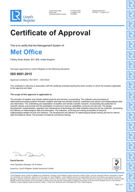 Met Office ISO 9001 Certificate