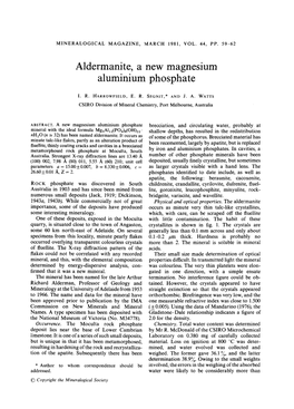 Aldermanite, a New Magnesium Aluminium Phosphate