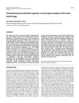 Characterizing the Zebrafish Organizer: Microsurgical Analysis at the Early- Shield Stage