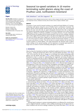 Seasonal Ice-Speed Variations in 10 Marine- Terminating Outlet Glaciers Along the Coast of Prudhoe Land, Northwestern Greenland