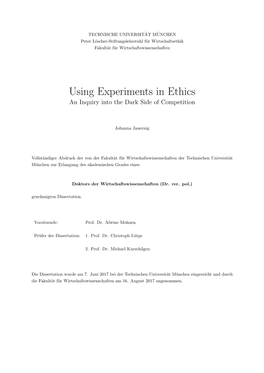 Using Experiments in Ethics an Inquiry Into the Dark Side of Competition