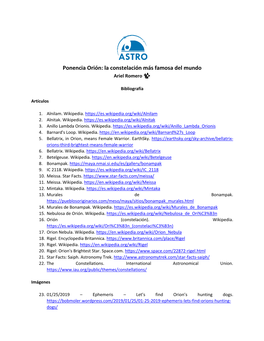 Ponencia Orión: La Constelación Más Famosa Del Mundo Ariel Romero ✨