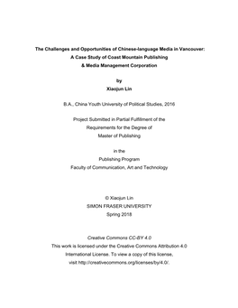 The Challenges and Opportunities of Chinese-Language Media in Vancouver: a Case Study of Coast Mountain Publishing & Media Management Corporation