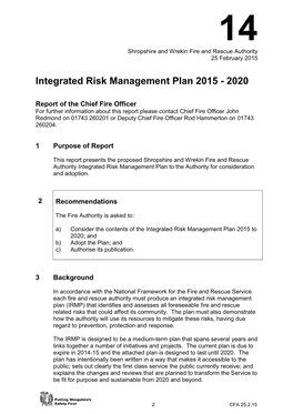 Integrated Risk Management Plan 2015 - 2020