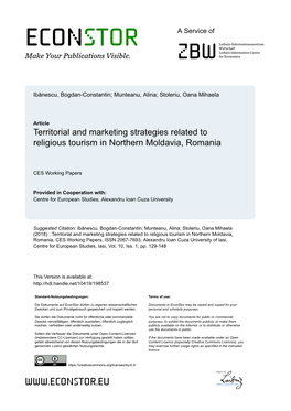 Territorial and Marketing Strategies Related to Religious Tourism in Northern Moldavia, Romania