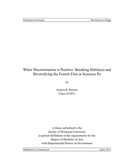 When Discrimination Is Positive: Breaking Habit(Us) and Diversifying the French Elite at Sciences Po