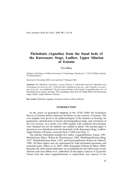 Thelodonts (Agnatha) from the Basal Beds of the Kuressaare Stage, Ludlow, Upper Silurian of Estonia