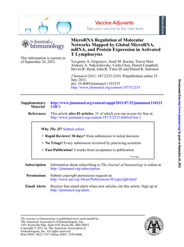 T Lymphocytes Mrna, and Protein Expression in Activated Networks