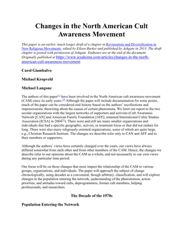 Changes in the North American Cult Awareness Movement