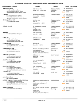 Exhibitors for the 2017 International Home + Housewares Show