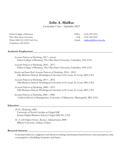 Selin A. Malkoc Curriculum Vitae – September 2021