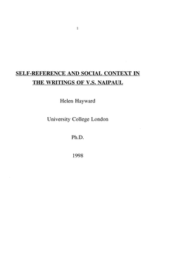 Self-Reference and Social Context in the Writings of VS Naipaul